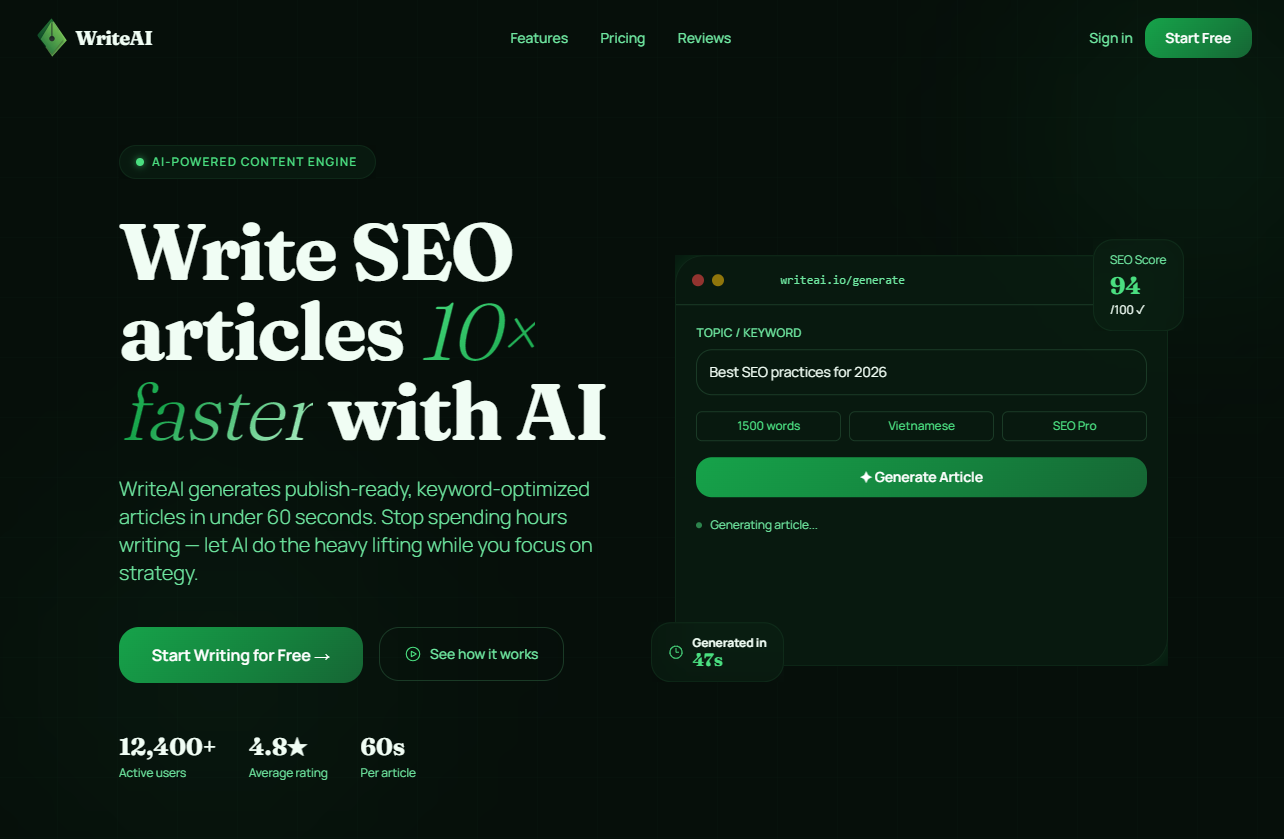 Lading Page Write SEO - Vibecoding Free