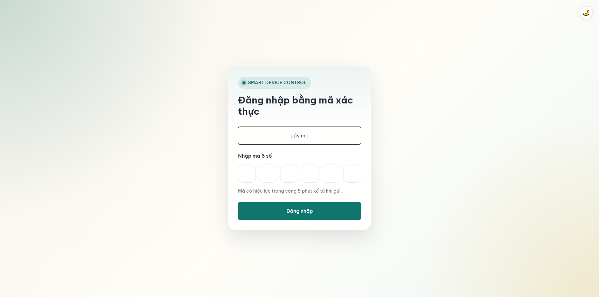 Trang đăng nhập panel lấy mã xác thực bằng Telegram